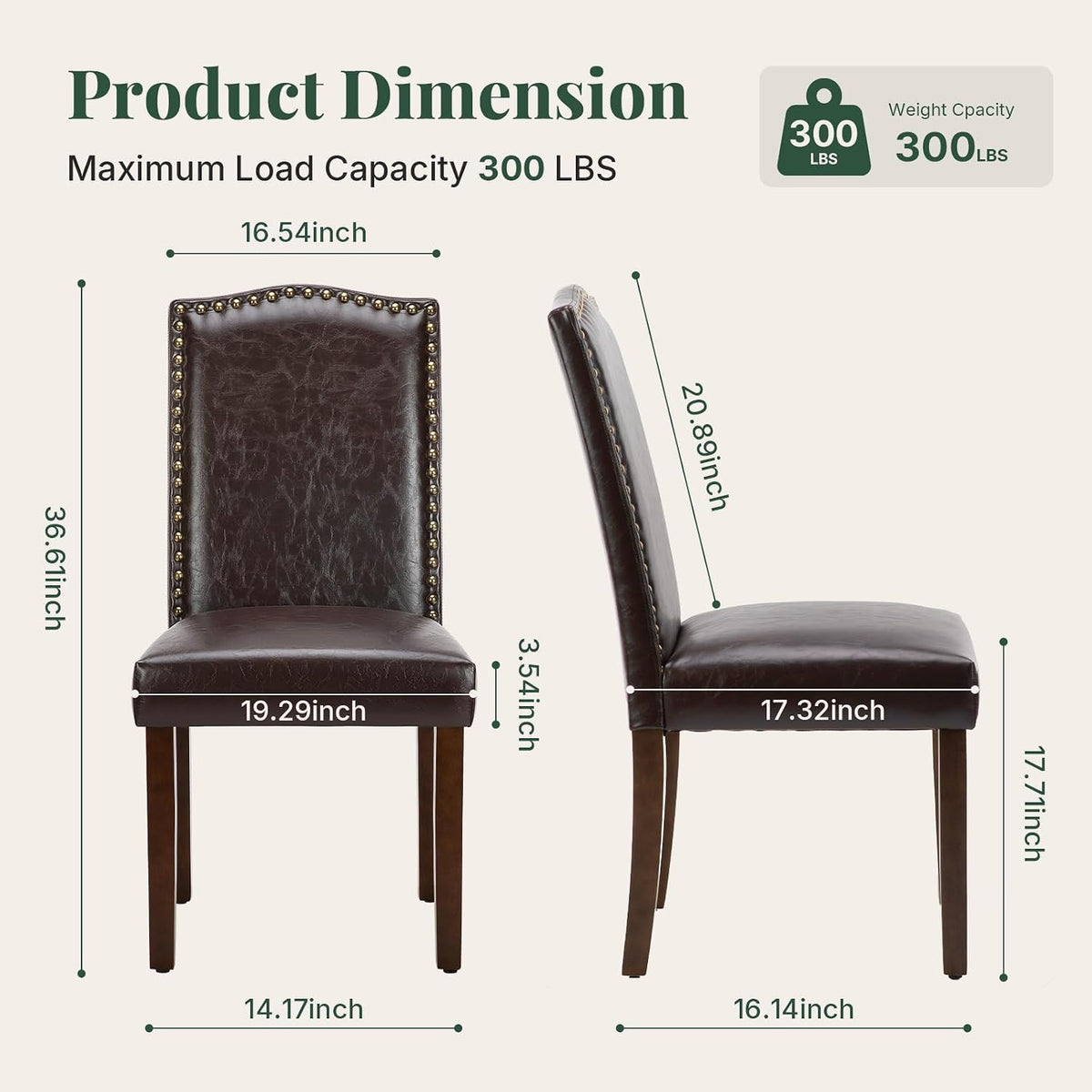 Upholstered Dining Chair Set of 6, PU Leather Kitchen Chair