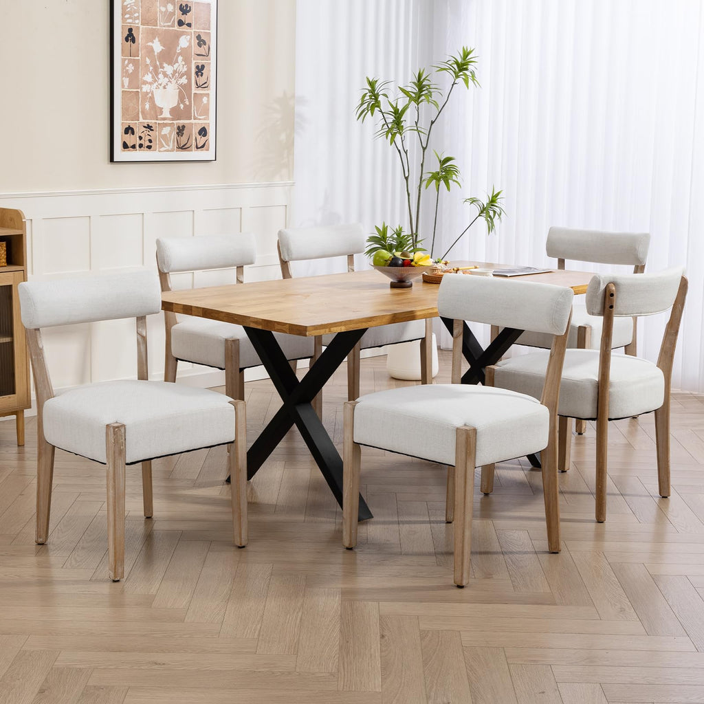 ZJhome Dining Chairs Set of 4,Mid Century Modern Dining Chair Set - Linen Upholstered Low Back Kitchen & Dining Room Chairs with Woven Design,Oatmeal Fabric