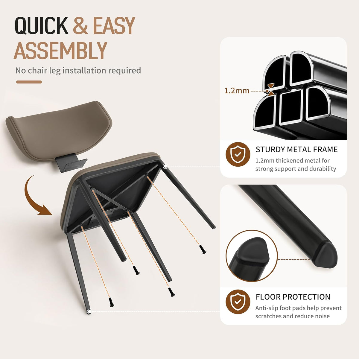 Dining Chairs Set of 4 Faux Leather Dining Chairs, Milk Coffee