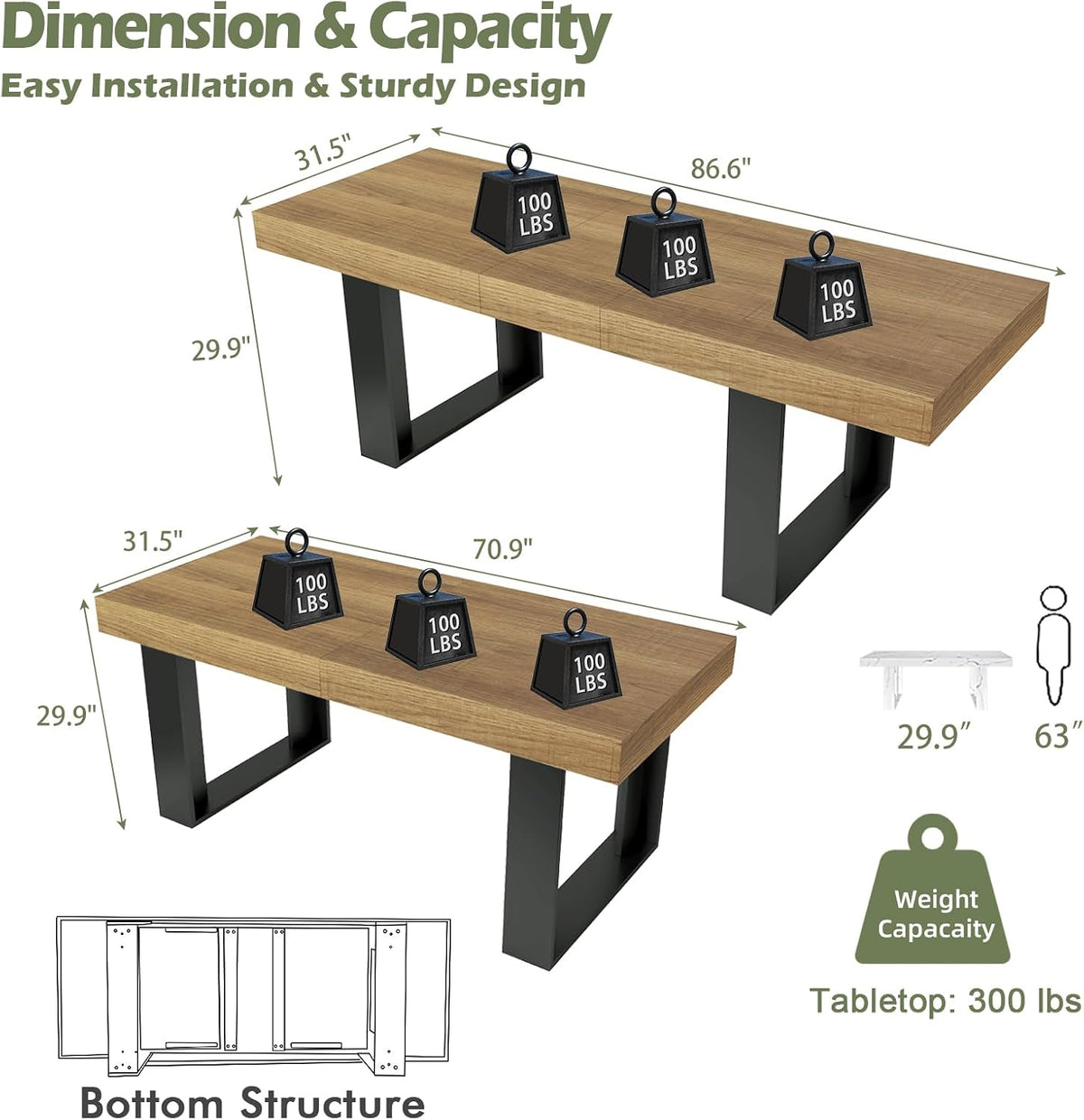 71-87 Inch Extendable Dining Room Table, Rustic Wooden Kitchen Table 6-10