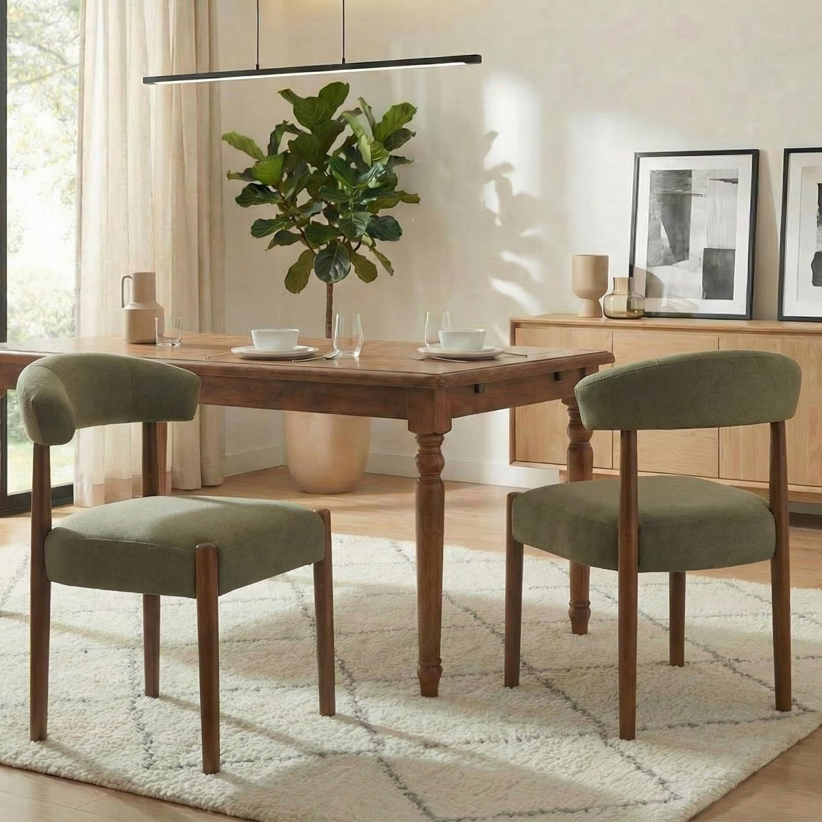VKNOW Wooden Dining Chairs Set of 4 with Walnut Wood Legs and Curved Back