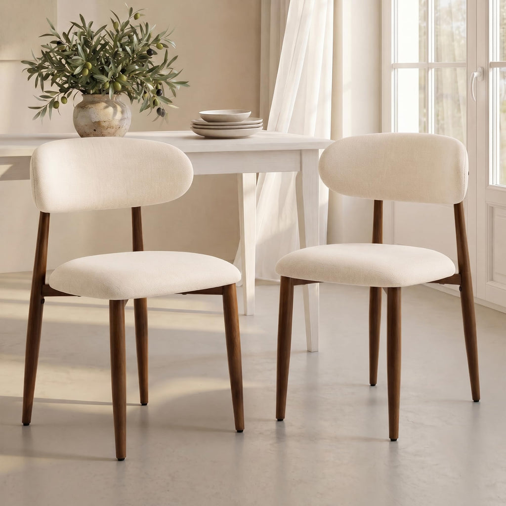 UVV Dining Chairs Set of 4, Metal Kitchen Chairs with Modern Fabric Upholstered for Dining Room, Beige