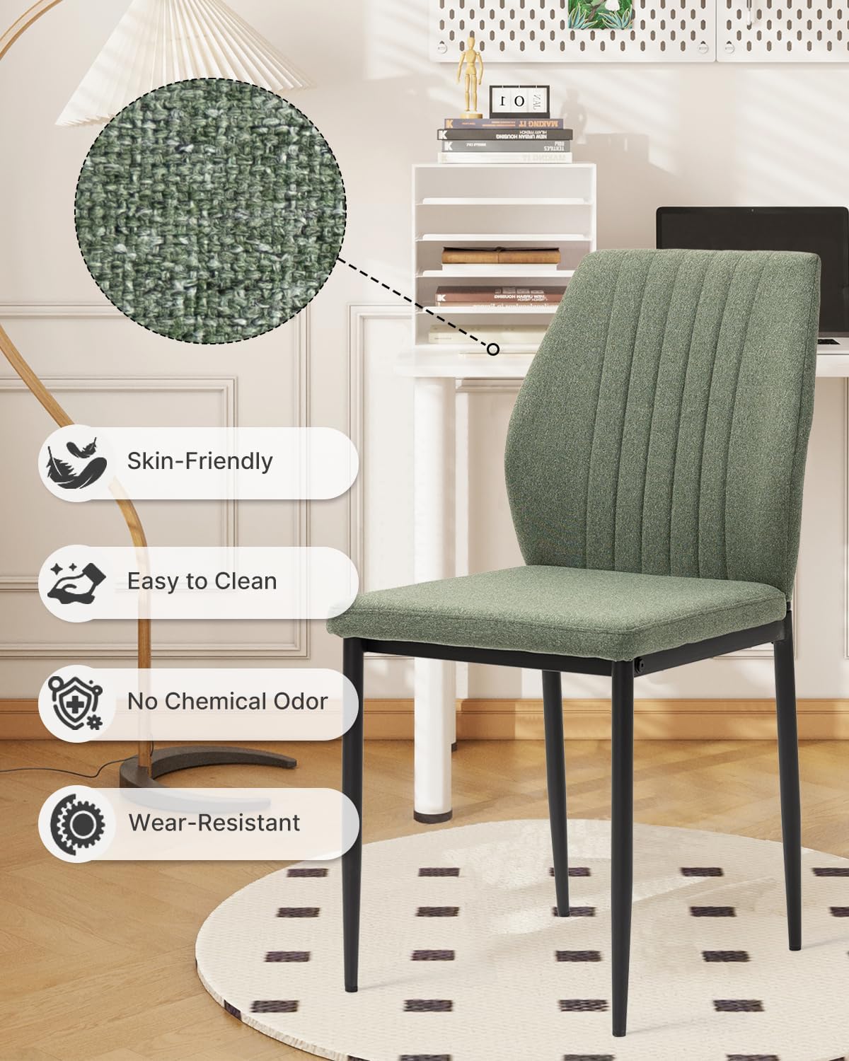 Dining Chairs Set of 4, Upholstered Modern Kitchen Chair, Green