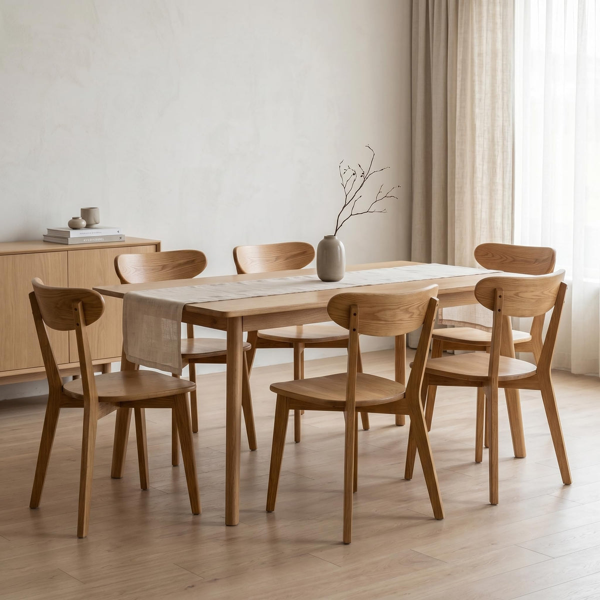 100% Solid Oak Dining Chairs Set of 4, Mid-Century Modern Dining Room Chairs, Wooden Kitchen Chairs with Curved Backrest, Walnut Brown Finish, Sillas de Comedor (4 Chairs)