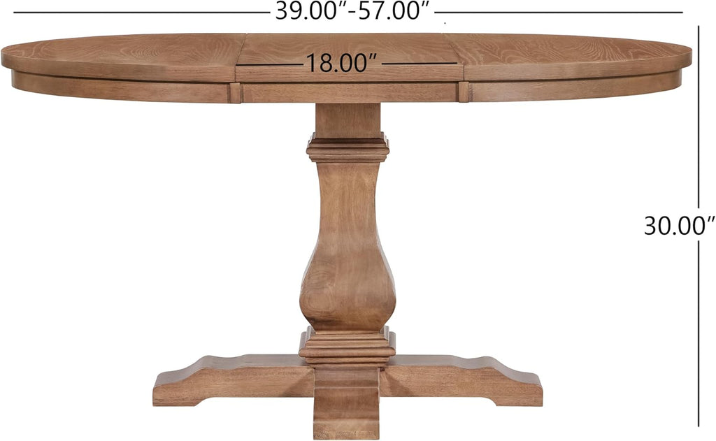 Merax Rustic Expandable Pedestal Dining Table, 39" Round to 57" with Extension Leaf, Rubberwood Base, Farmhouse Kitchen Table for 4-6, Walnut