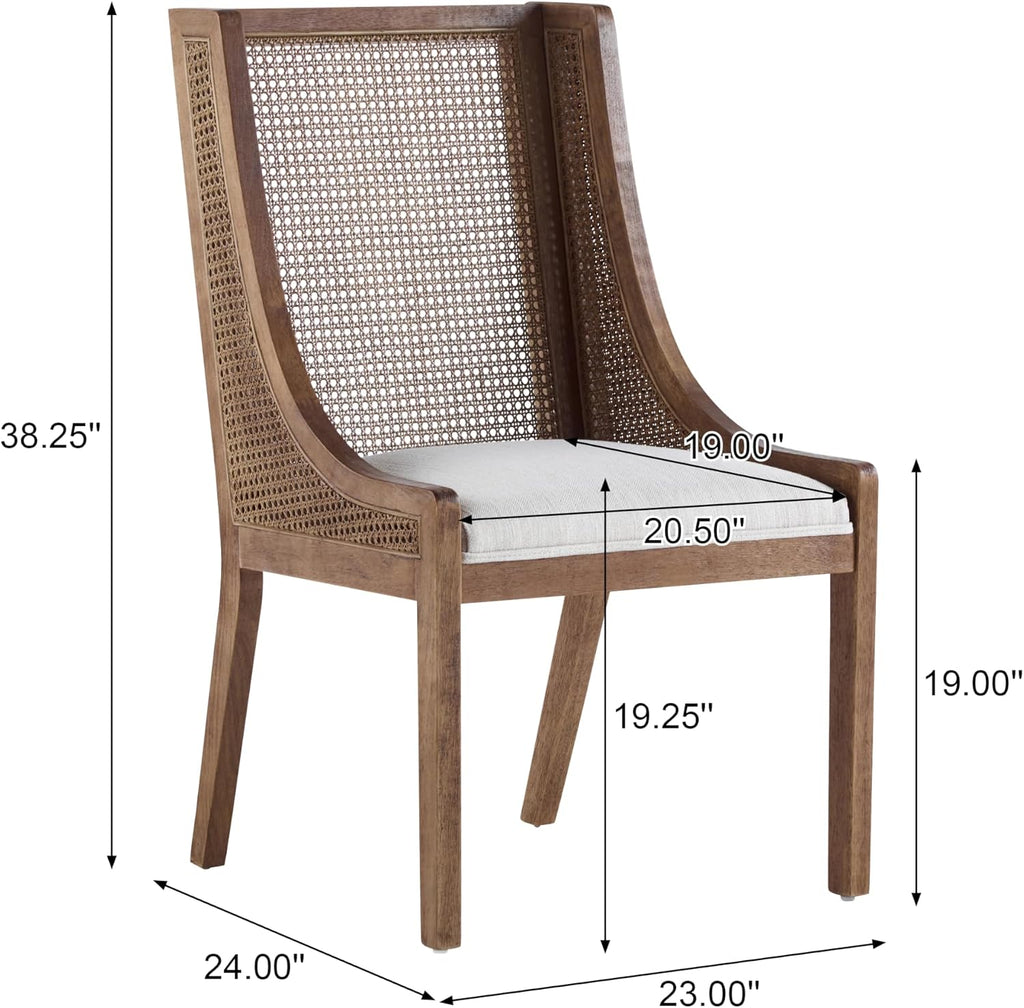 Christopher Knight Home Yone Dining Chairs Set of 2, Modern Dining Chair with Fabric Upholstery, Rubberwood Frame Kitchen Chairs with Cane Webbing, Extra Seat for Dining Room, Beige + Brown