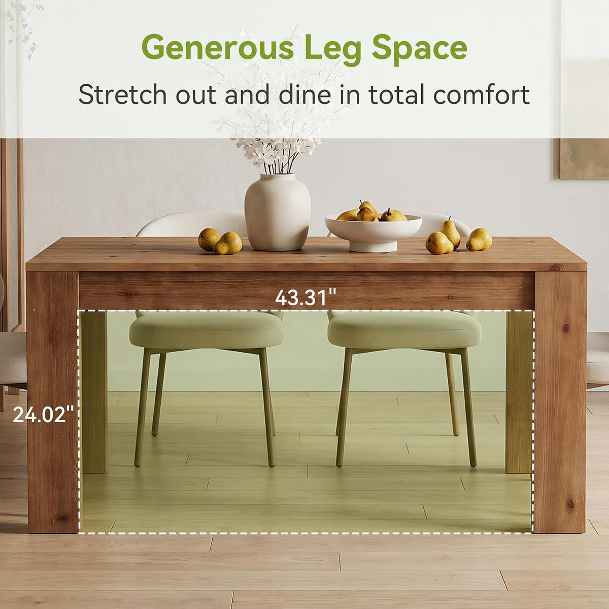 LITTLE TREE 55 Inch Solid Wood Rectangular Dining Table, 29.53" Standard Dining Height Farmhouse Kitchen Table with Thick Sturdy Legs, Compact 4‑6 Person Dinner Table, Rustic Brown, Table Only