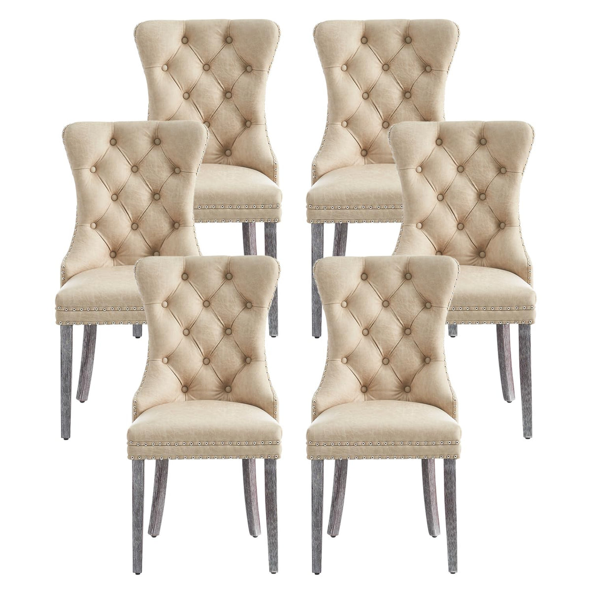 Velvet Dining Chairs, Tufted Kitchen & Dining Room Chairs, Beige, Set of 4