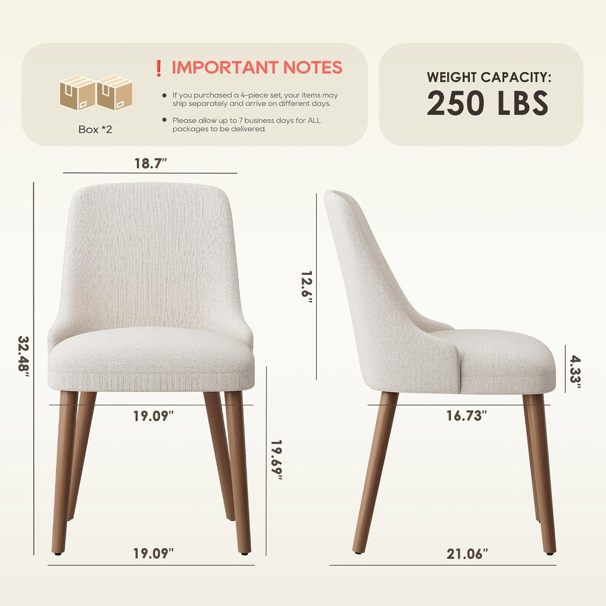 MALOL Upholstered Dining Chairs Set of 4 with High-Back, Beige