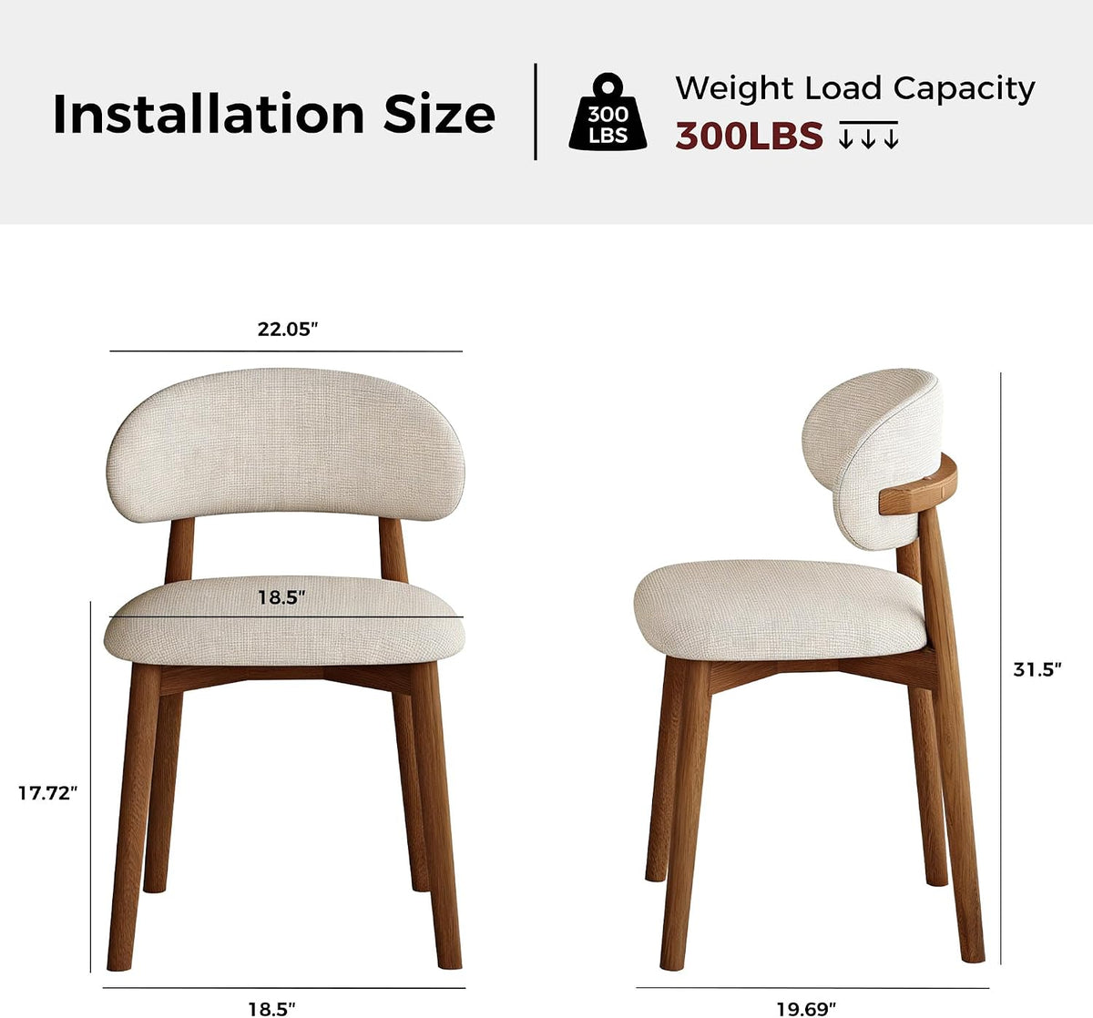 Wooden Dining Chairs Set of 2, Mid Century Modern Side Chairs