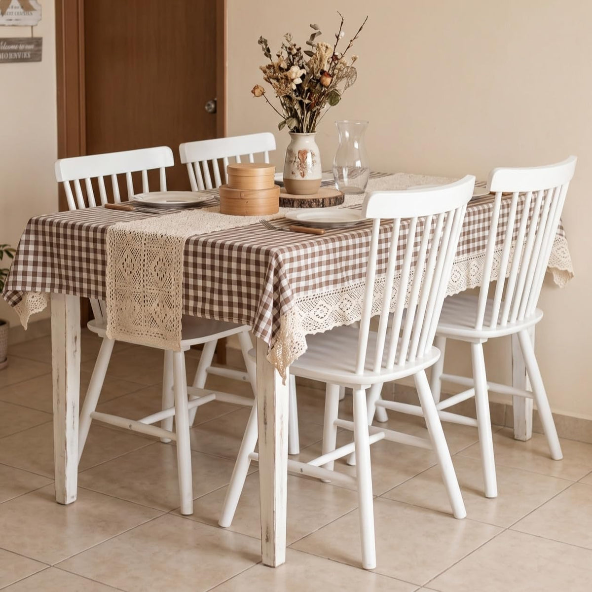 Windsor Dining Chairs Set of 6, Spindle Back Wooden Chairs
