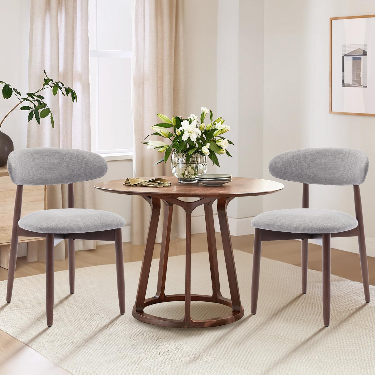 COLAMY Wooden Dining Chairs Set of 4, Modern Fabric Upholstered Kitchen Side Chairs, Farmhouse Dining Room Chair with Foot Pegs, Beige