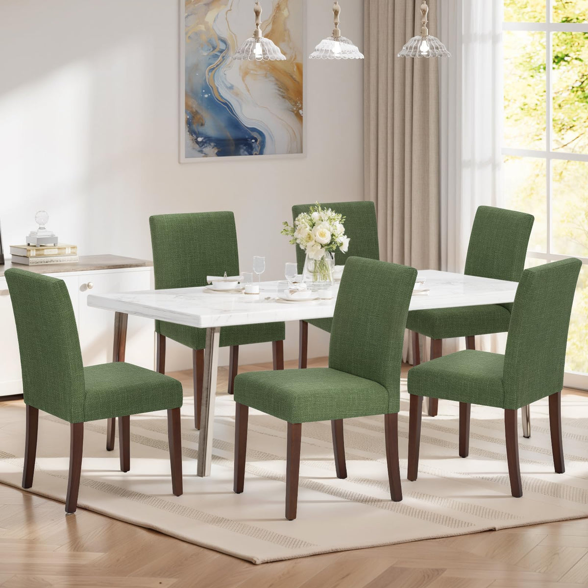 MALOL Upholstered Dining Chairs Set of 4, Fabric Dining Room Chairs, Modern Wooden Dining Chair, Kitchen Side Chairs, Farmhouse Dinner Chair with High Back for Kitchen, Beige