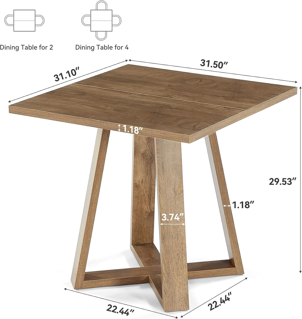 LITTLE TREE 31.5" Dining Table, Square Dining Table, Kitchen Table, Natural