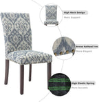 COLAMY Upholstered Parsons Dining Chairs Set of 4, Fabric Dining Room Kitchen Side Chair with Nailhead Trim and Wood Legs - Blue/White Flower