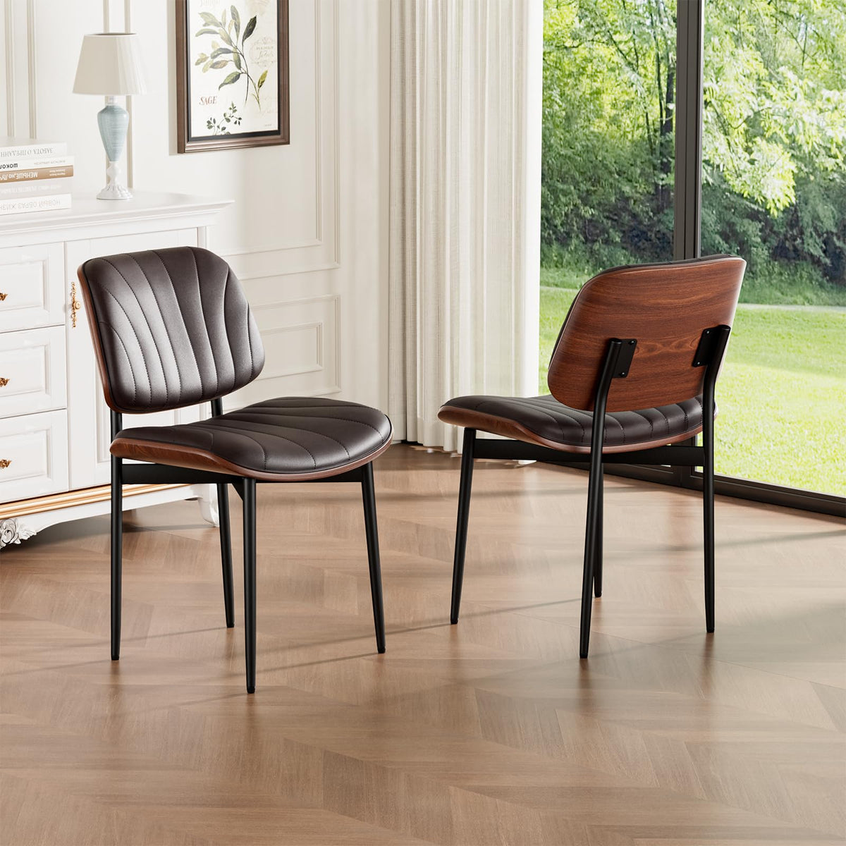 REONEY Dining Chairs Set of 2, Mid-Century Modern Kitchen Chairs, Black