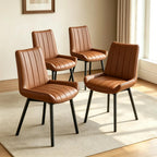 Black Faux Leather Dining Chairs Set of 4,Mid Century Modern Kitchen Chairs
