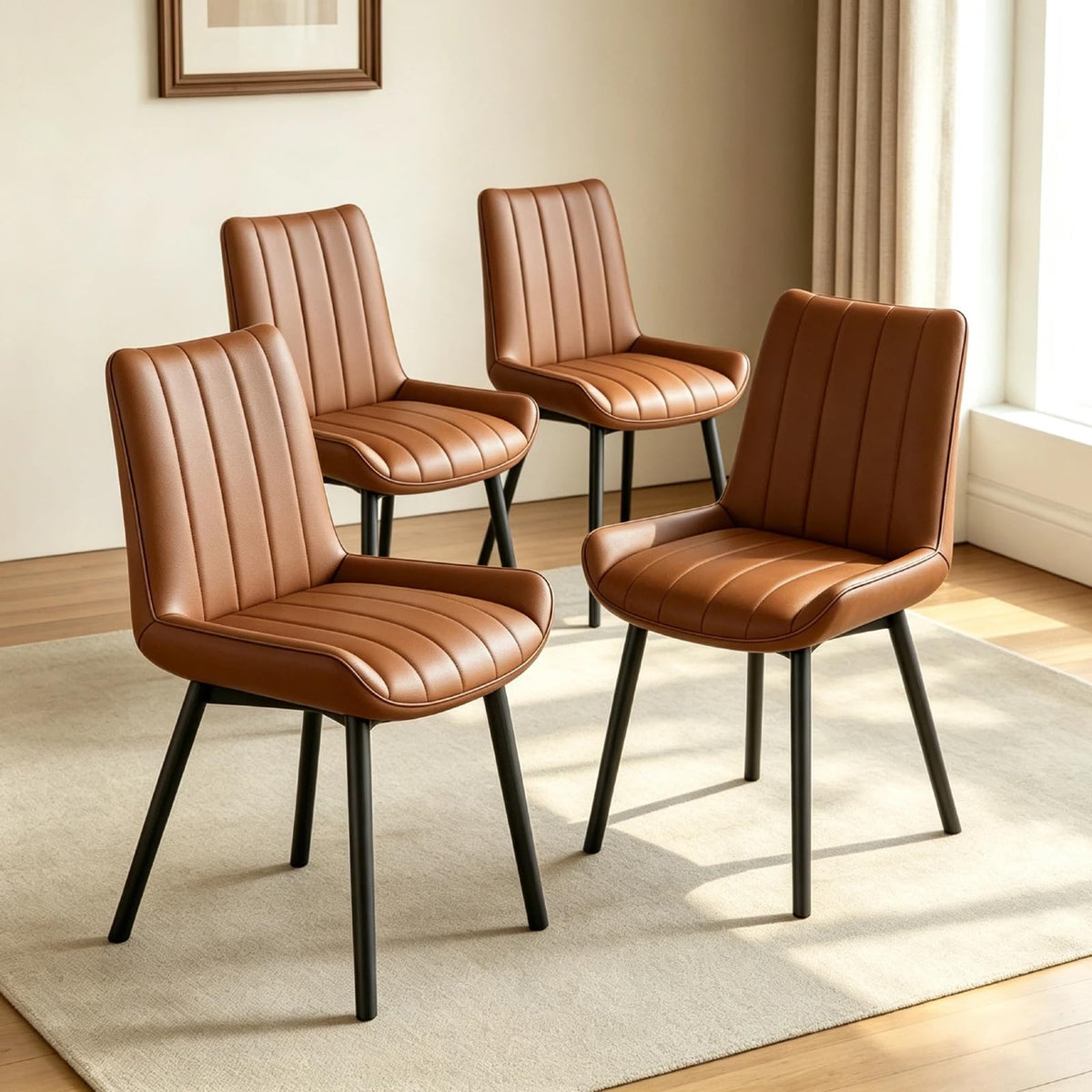 Black Faux Leather Dining Chairs Set of 4,Mid Century Modern Kitchen Chairs