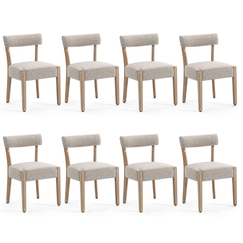 ZJhome Dining Chairs Set of 4,Mid Century Modern Dining Chair Set - Linen Upholstered Low Back Kitchen & Dining Room Chairs with Woven Design,Oatmeal Fabric