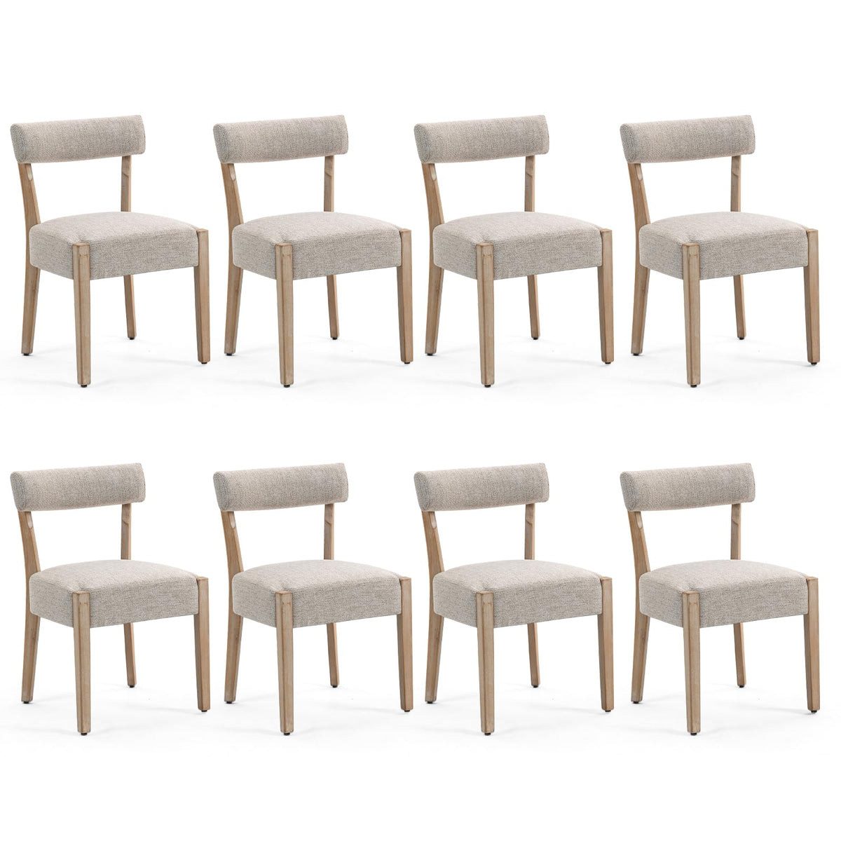 ZJhome Dining Chairs Set of 4,Mid Century Modern Dining Chair Set - Linen Upholstered Low Back Kitchen & Dining Room Chairs with Woven Design,Oatmeal Fabric