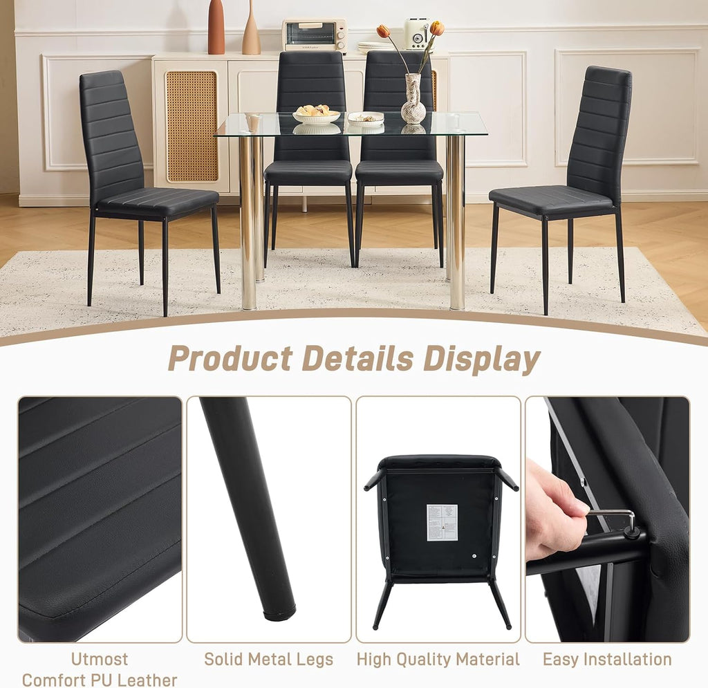 Karl home Dining Chairs Set of 4, PU Leather & High Back, Black