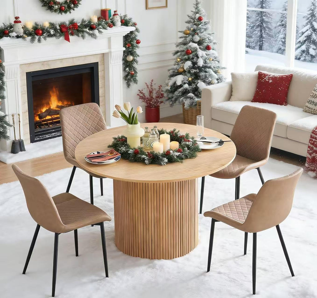 PU Leather Dining Chairs Set of 4, Modern Armless Dining Room Chairs, Comfy Upholstered Kitchen Chairs with Backrest, Black Metal Legs for Living Room, Dinning Room, Beige