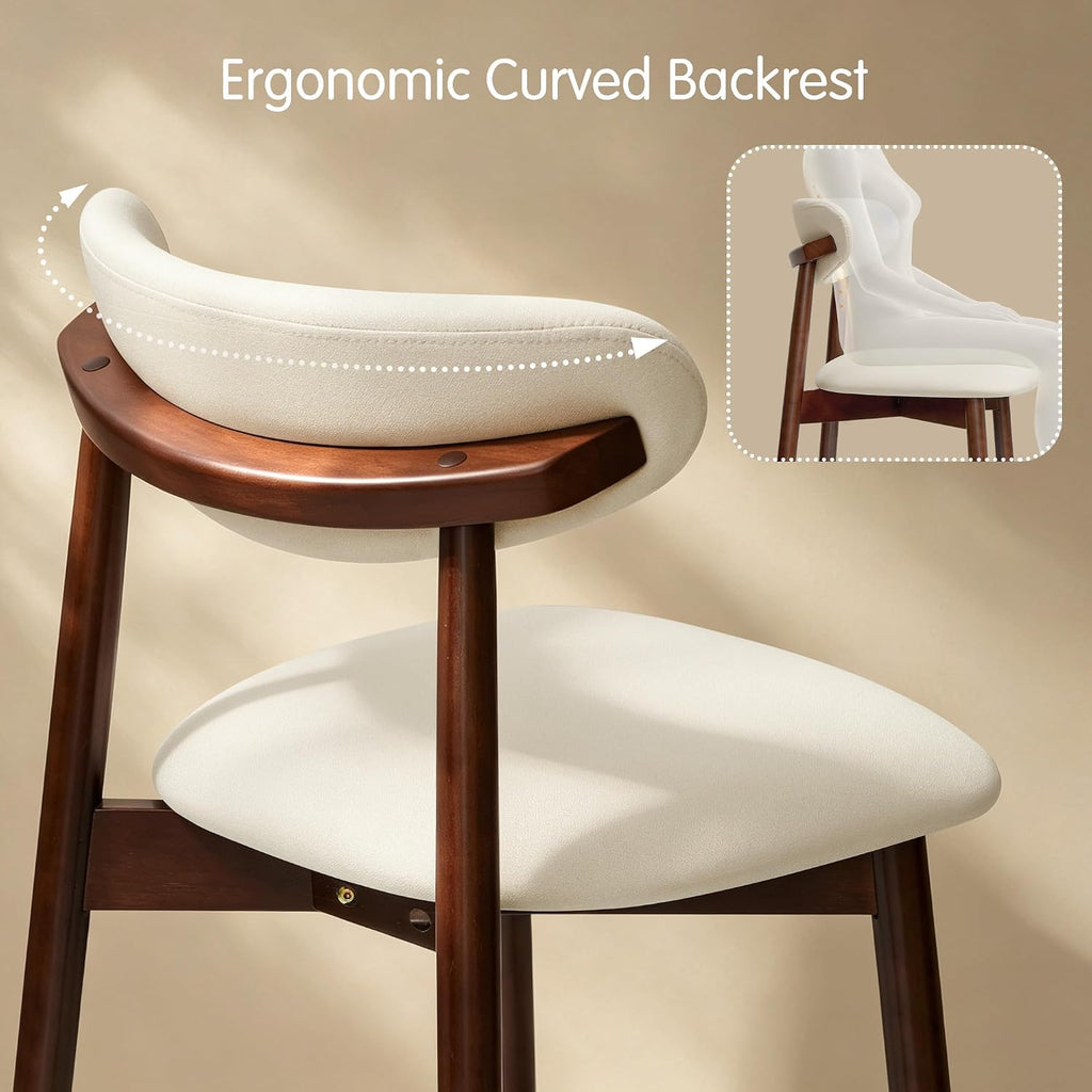 CHUN YI Dining Chairs Set of 4, Upholstered Wooden Dining Room Chairs, Mid Century Modern Fabric Kitchen Chair with Ergonomic Curved Backrest, Beige (Only Chairs)