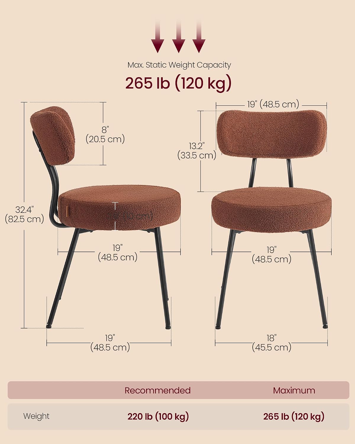 VASAGLE Boucle Dining Chairs Set of 4, Upholstered Kitchen Chairs