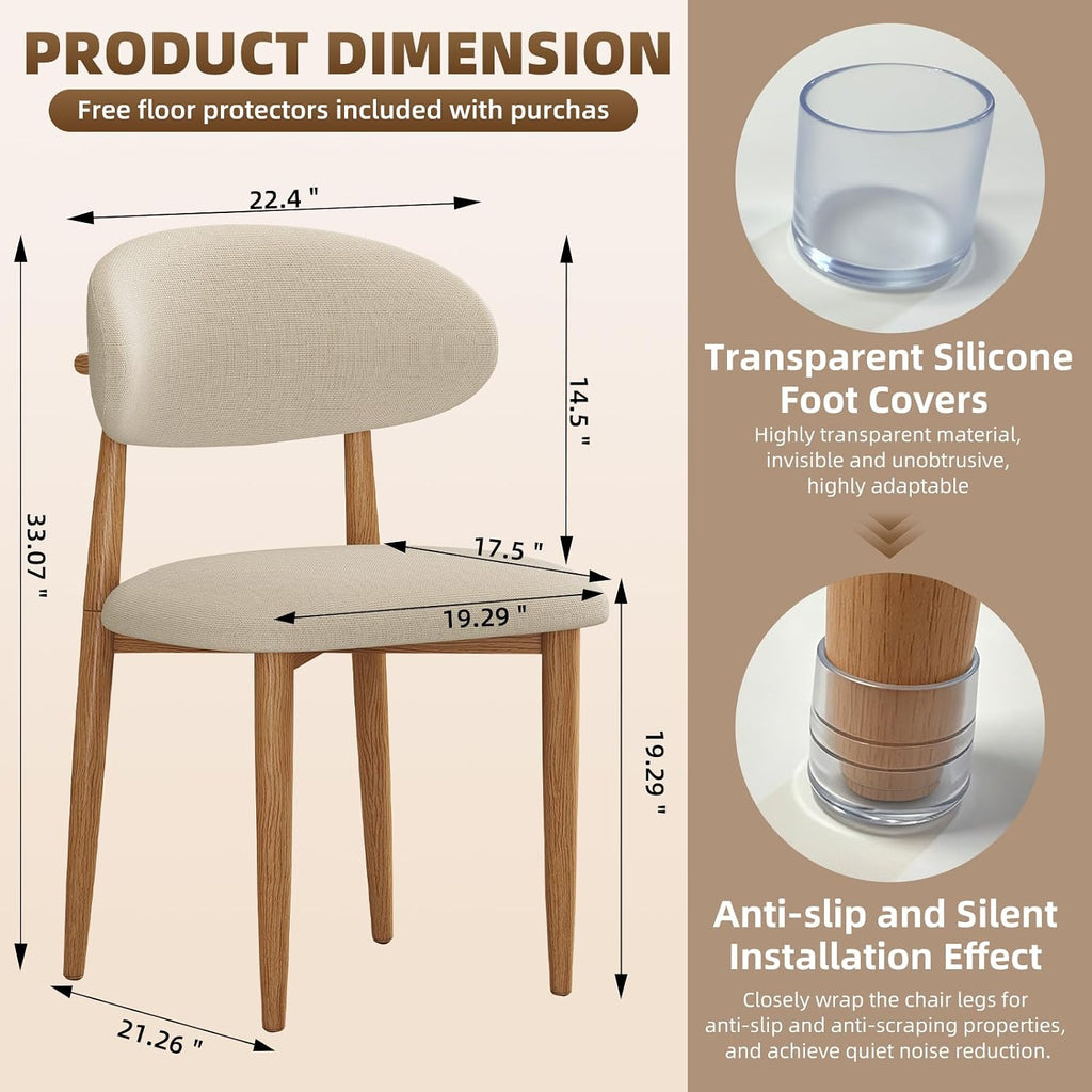Dining Chairs, Modern Fabric Upholstered Dining Room Chair MetalKitchen Chairs, Farmhouse Dinner Chair for Kitchen Dining Room, Beige (4, Beige Seat/Wood-Grain Metal Legs)