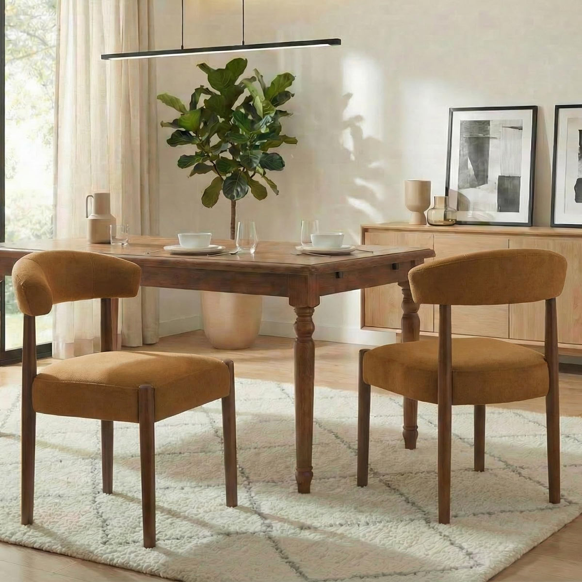 VKNOW Wooden Dining Chairs Set of 4 with Walnut Wood Legs and Curved Back