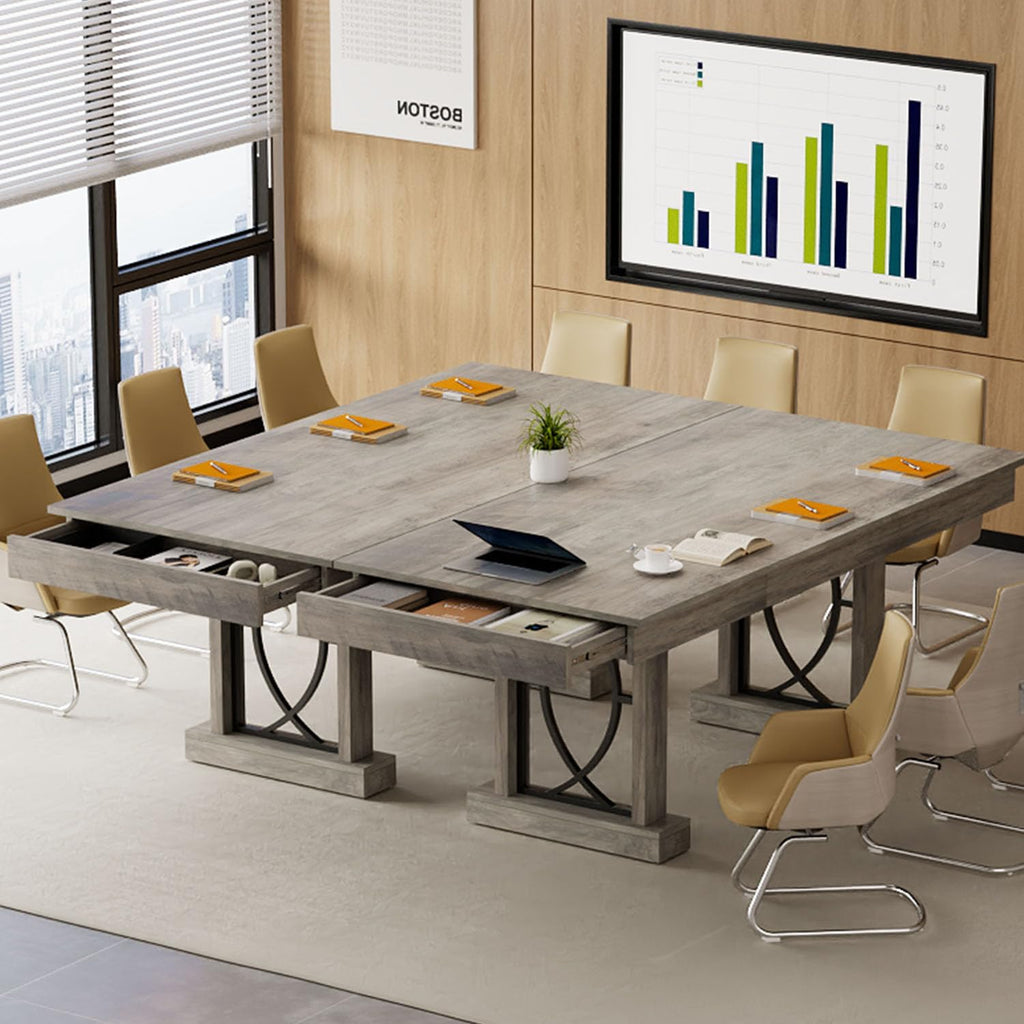 IDEALHOUSE Wooden Dining Table for 6-8 People with 2 Large Drawers, 71 in Long Farmhouse Rectangular Kitchen Dining Table & Thick Table Top, Sturdy Frame, for Big Family, Dinette, Rustic Gray