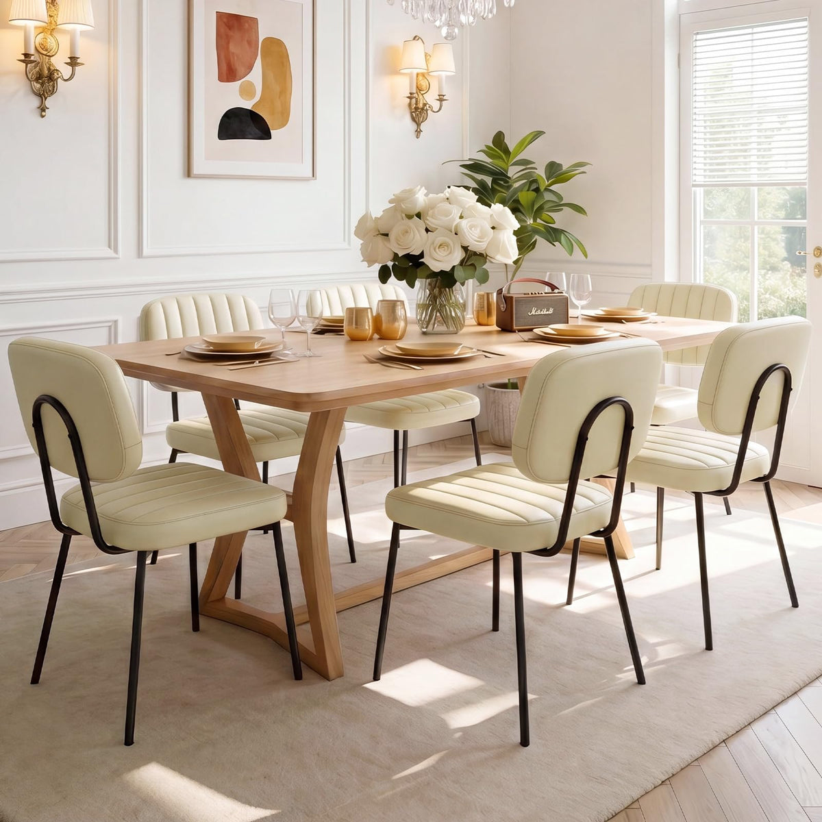 OLIXIS Dining Chairs Set of 6, Upholstered Kitchen Chairs, Black