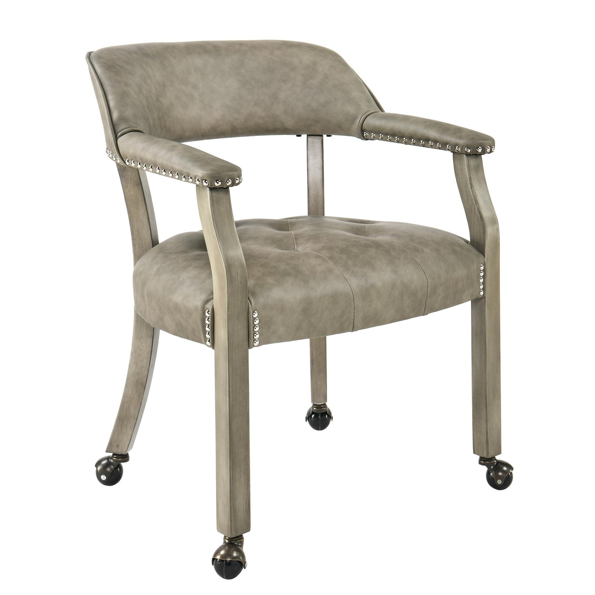 LEEMTORIG Large Dining Chairs with Casters and Arms, Rolling Dining Chairs with Wheels, Accent Game Poker Chairs, Wood Boss Caption's Chairs, 26“Dx25.2 Wx31.5“H, Cherry Legs & Ivory PU, SY-1533-WT