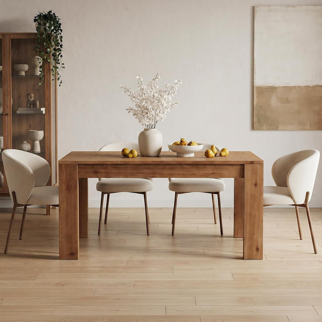 LITTLE TREE 55 Inch Solid Wood Rectangular Dining Table, 29.53" Standard Dining Height Farmhouse Kitchen Table with Thick Sturdy Legs, Compact 4‑6 Person Dinner Table, Rustic Brown, Table Only