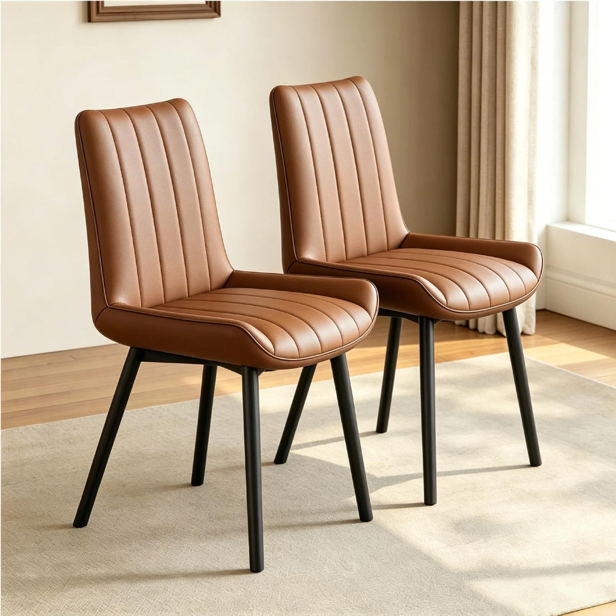 Black Faux Leather Dining Chairs Set of 4,Mid Century Modern Kitchen Chairs