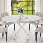 47.24" Round Dining Table for 4-6 Person, Round Kitchen Table with Wood Top, Circle Dinner Pedestal Tables with Metal Legs for Dining Room Kitchen (Black)