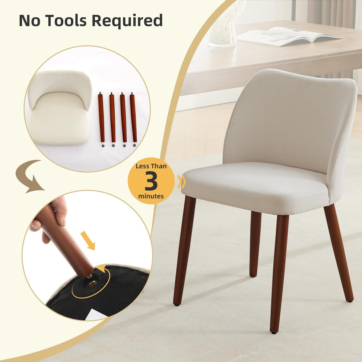 GarveeHome Wooden Dining Chair Set of 4 Upholstered Fabric Dining Chair
