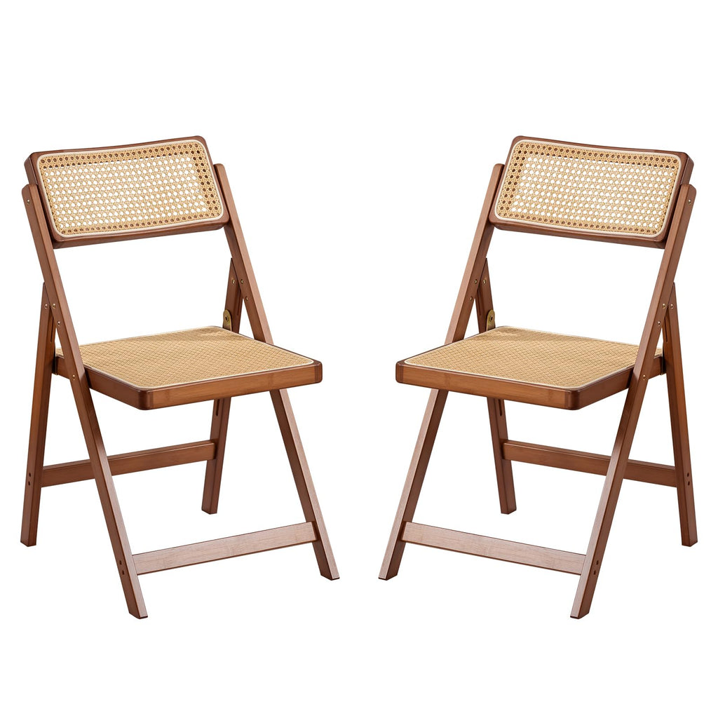 Furlide Rattan Dining Chairs Set of 2, Bamboo Armchairs in Walnut