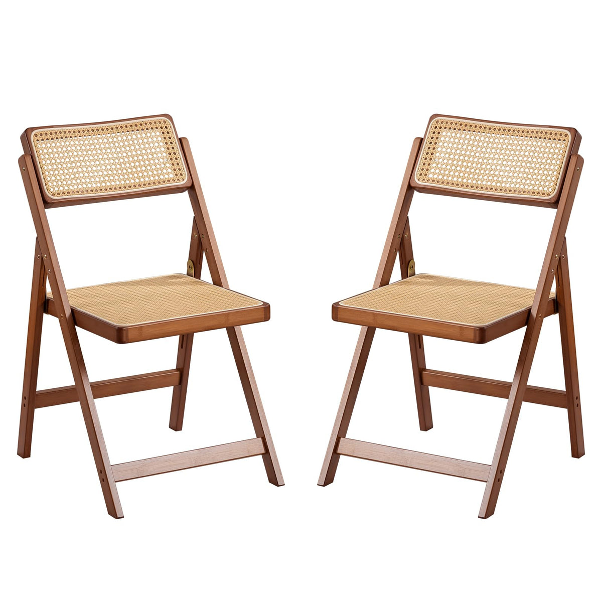 Furlide Rattan Dining Chairs Set of 2, Bamboo Armchairs in Walnut