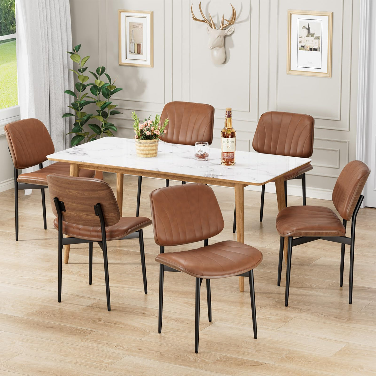 REONEY Dining Chairs Set of 2, Mid-Century Modern Kitchen Chairs, Black