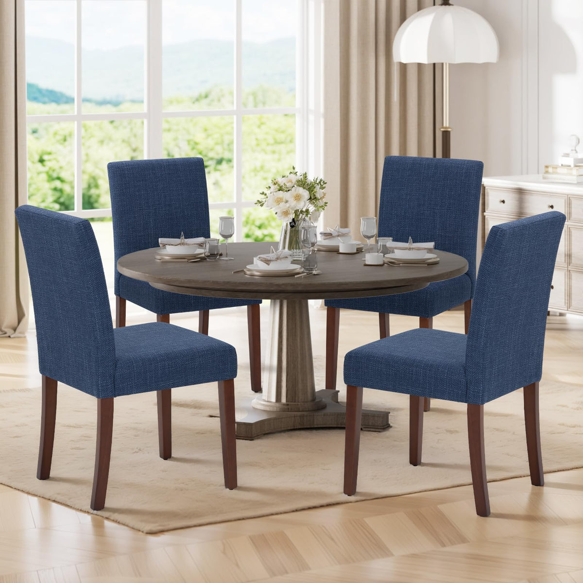 MALOL Upholstered Dining Chairs Set of 4, Fabric Dining Room Chairs, Modern Wooden Dining Chair, Kitchen Side Chairs, Farmhouse Dinner Chair with High Back for Kitchen, Beige