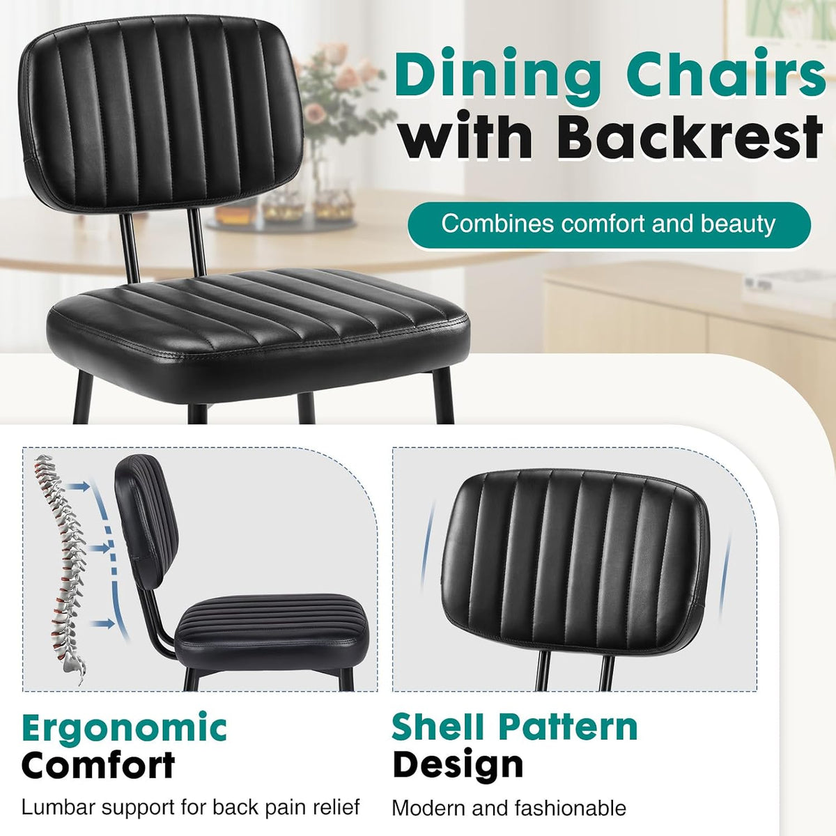 OLIXIS Dining Chairs Set of 6, Upholstered Kitchen Chairs, Black