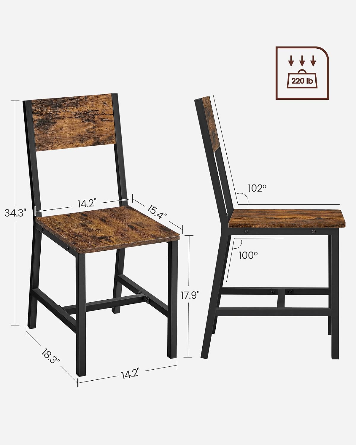 VASAGLE Dining Chair Set of 4, Kitchen Chairs
