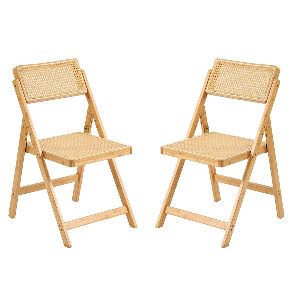 Furlide Rattan Dining Chairs Set of 2, Bamboo Armchairs in Walnut