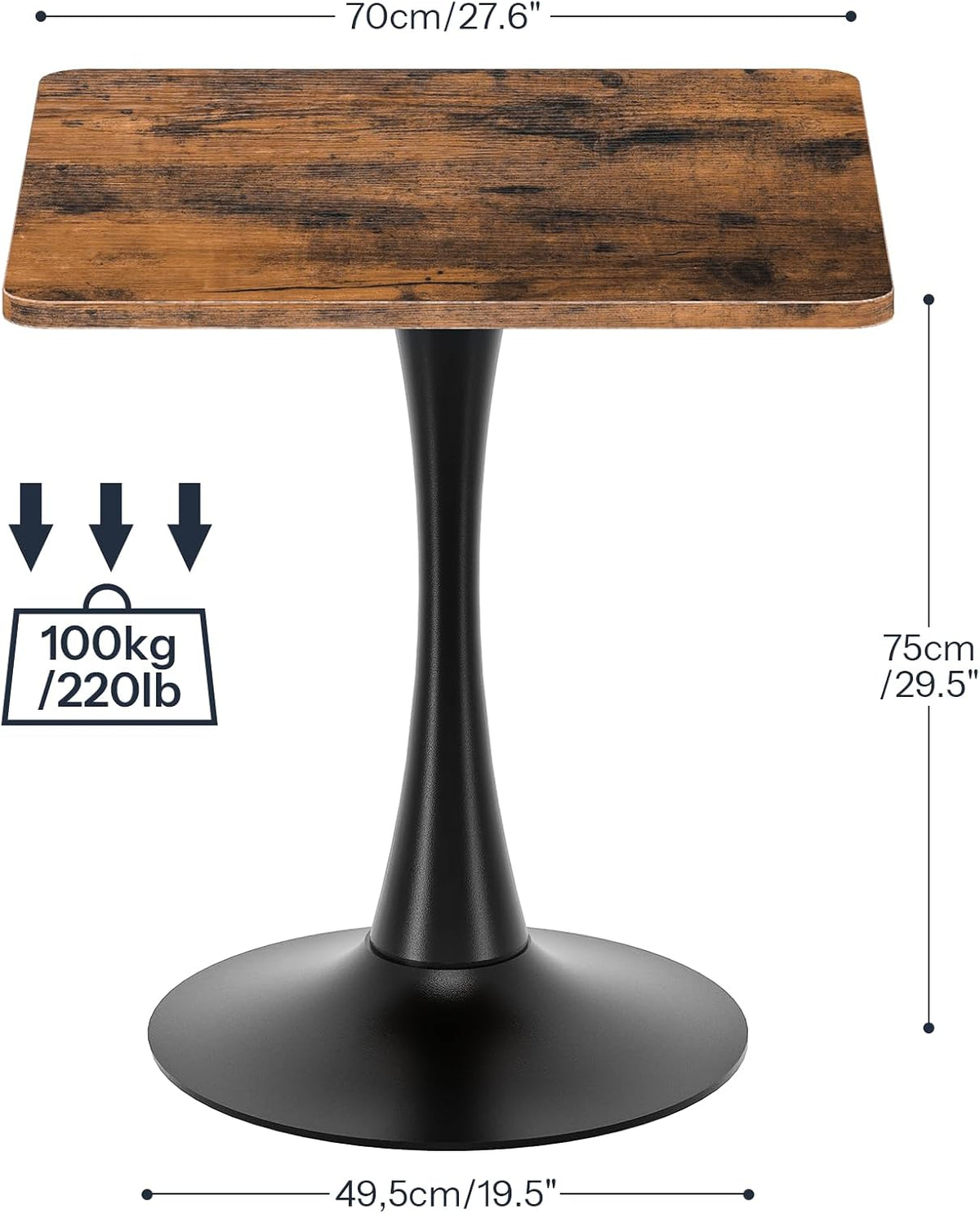 HOOBRO Dining Table, Square Dining Table for 2, 27.6" Dining Room Table for Small Spaces, Tulip Kitchen Table, Anti-Slip Heavy Base, Easy to Assemble, for Living Room, Kitchen, Rustic Brown BF18CZ01