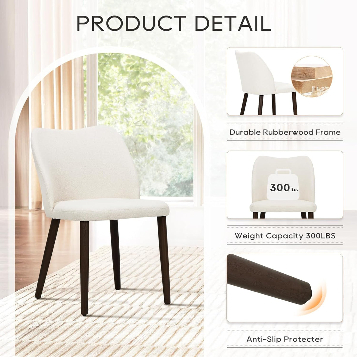 COLAMY Upholstered Dining Chairs Set of 4, Modern Kitchen & Dining Room Chairs with Curved Back, Fabric Padded Seat and Solid Wood Legs, Side Chairs for Restaurant, Cafe & Home, Beige