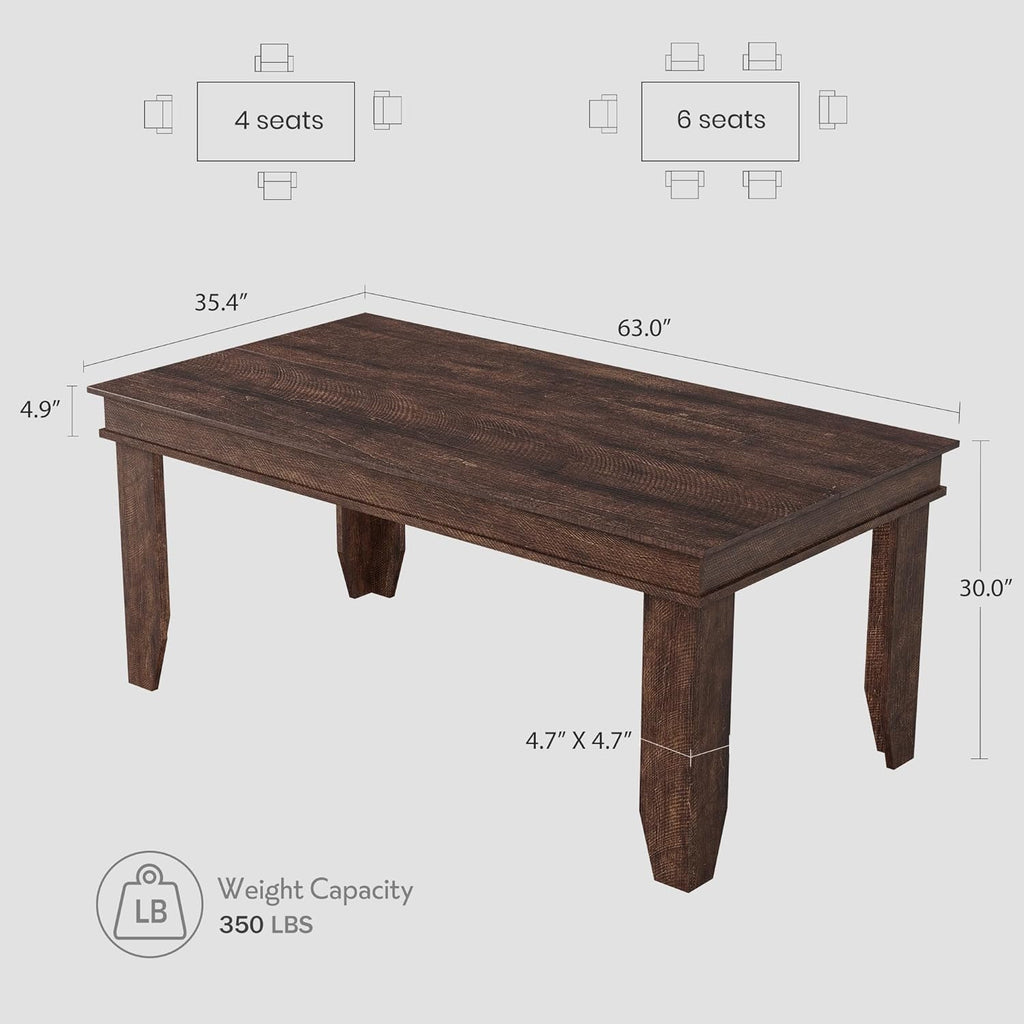 GarveeHome Farmhouse Dining Table for 4-6 People, 63 in Long Kitchen Tables
