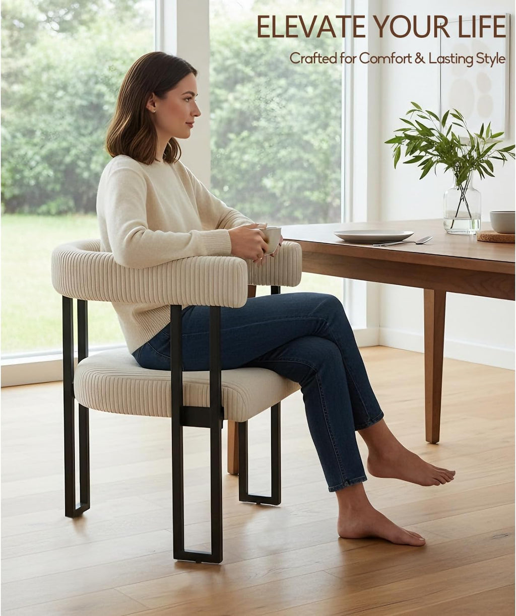 VIRRMO Boucle Dining Chair Set of 4 Corduroy Upholstered Dining Room Chairs Kitchen Chairs with Metal Legs Mid Century Modern Chair for Dining Room, Kitchen (Cream, 4)