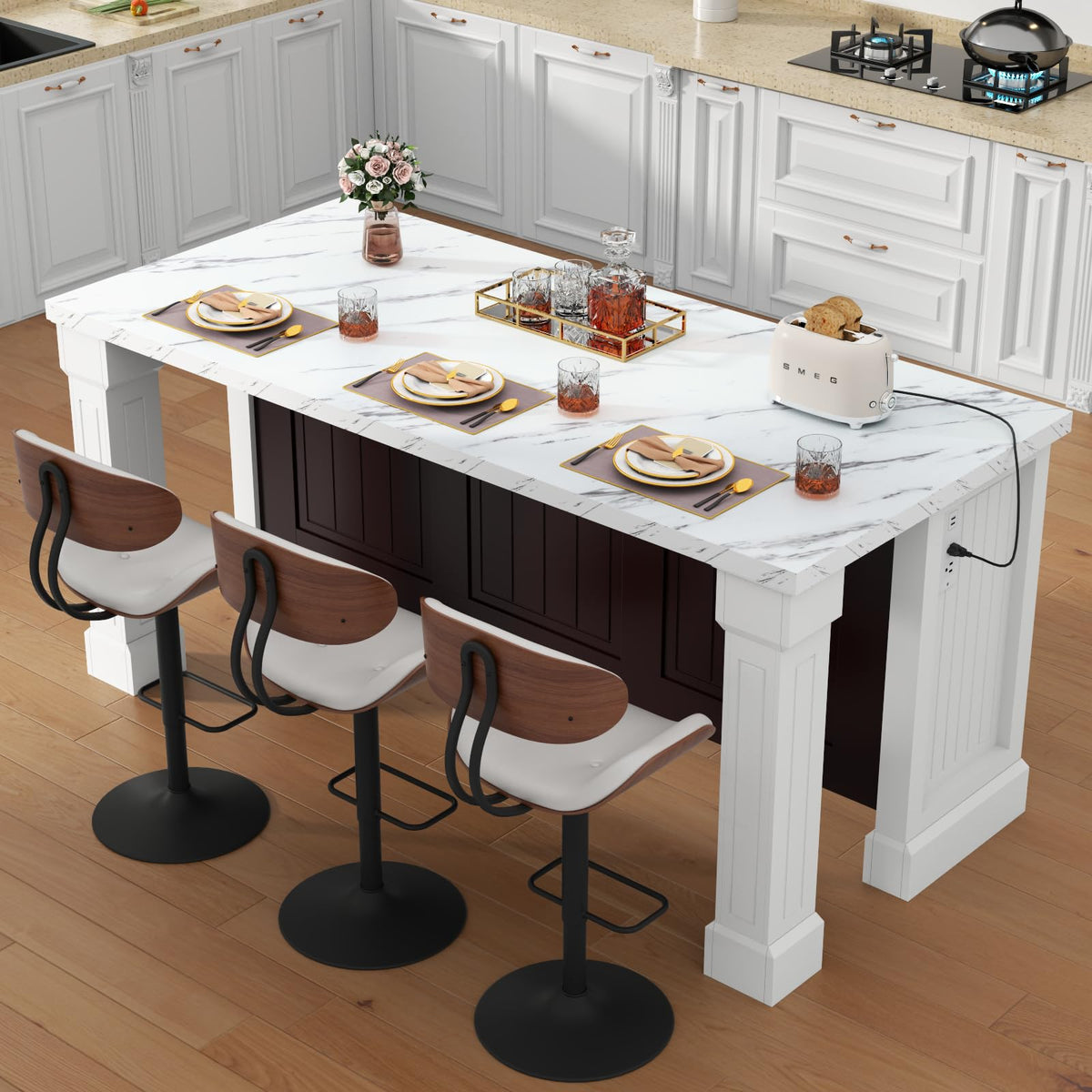 63" Large Imitation Marble Dining Table for 4-6 People(Patent Pending)