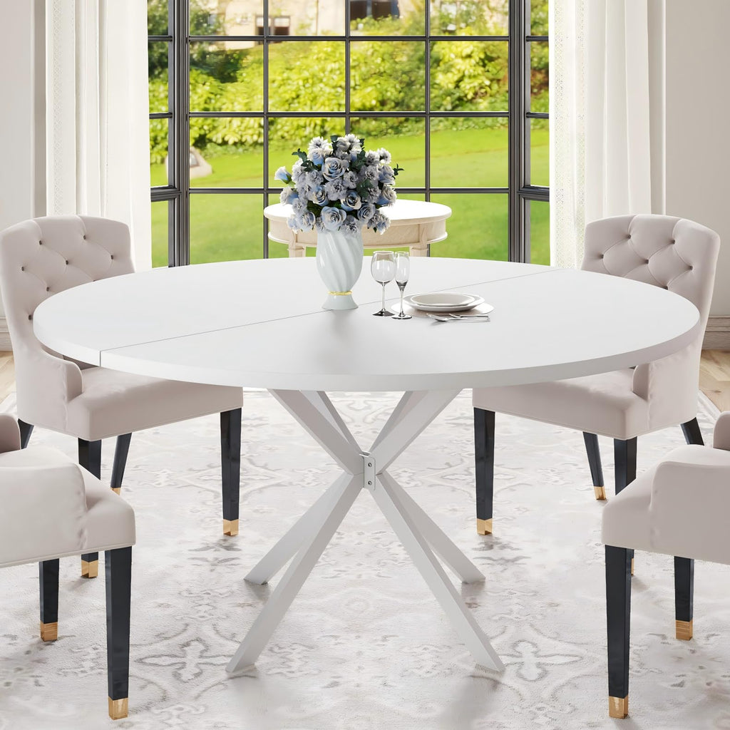 47.24" Round Dining Table for 4-6 Person, Round Kitchen Table with Wood Top, Circle Dinner Pedestal Tables with Metal Legs for Dining Room Kitchen (Black)